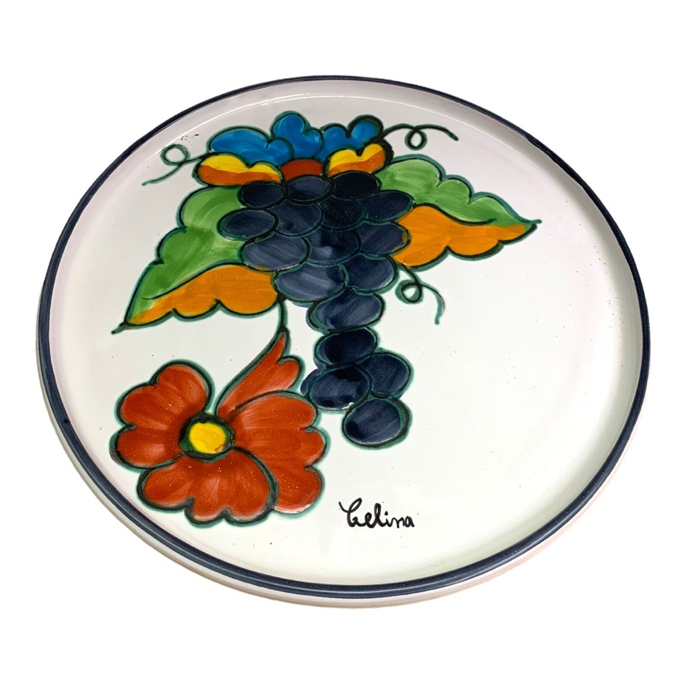 Himark Hand Painted Pottery Platter Serving Plate Portugal Grapes Flower Signed
